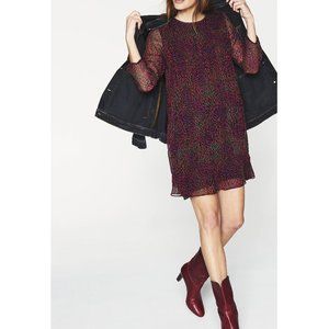 BA&SH Grace Dress / Size 3 / US 10 / Large / Purple Pleated Printed Crepe Mini